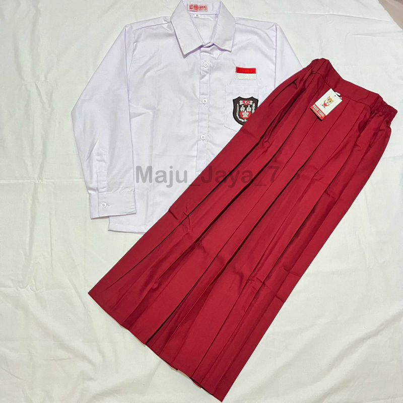 Seragam sekolah setelan seragam merah putih SD baju putih lengan panjang rok merah panjang SD