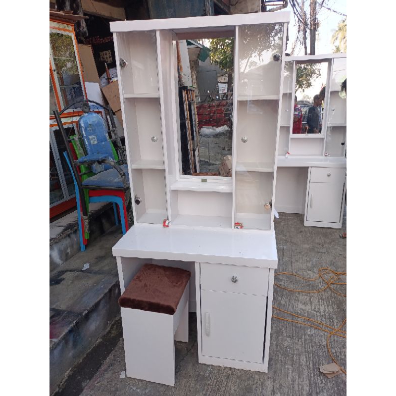 meja rias tolet lemari cermin makeup laci pintu kaca + kursi