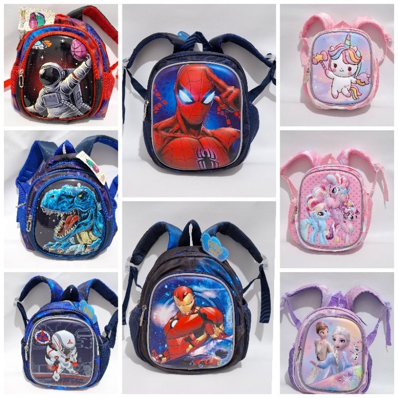 Tas Anak Perempuan Laki Usia Paud Ukuran 24cm 10" inch Import Timbul Dove 3D Karakter Frozen Anna El