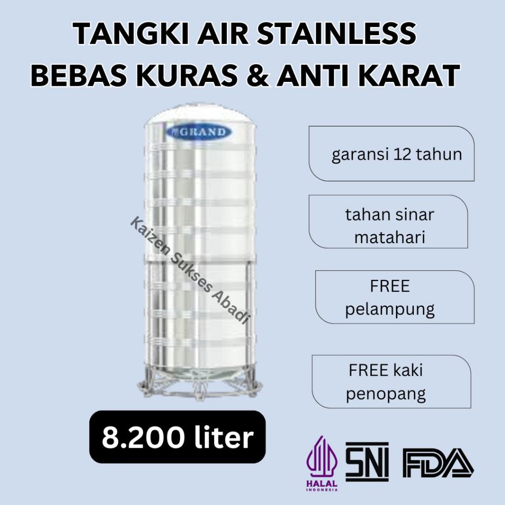 tangki toren tandon air atas rumah stainless stenlis steel merek tedmond grand tipe tsv 8800volume 8