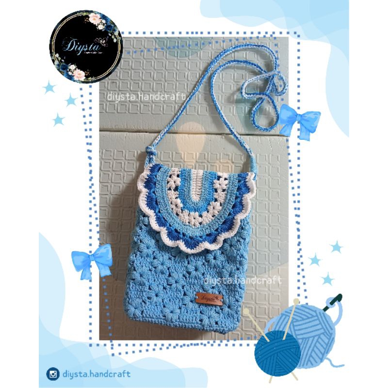 [BISA DIPESAN ULANG] Tas rajut selempang hp dan dompet wanita sling bag handmade Motif Bunga