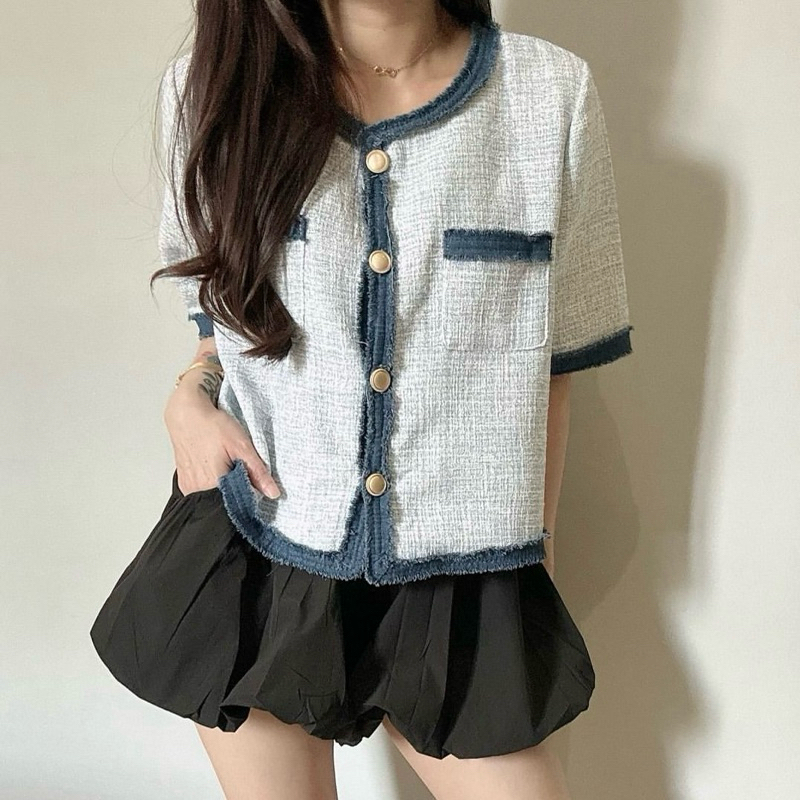 ndudshop ndud shop NEW kode 4205 premium tweed top atasan wanita premium quality kemeja outer korea 