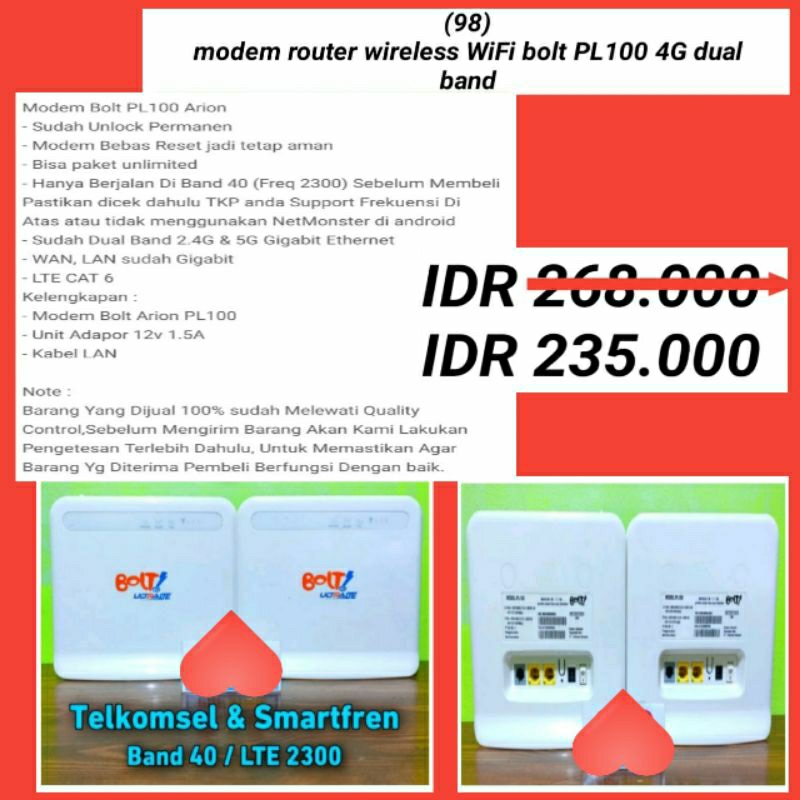 modem router wireless wifi bolt PL100 4G dual band