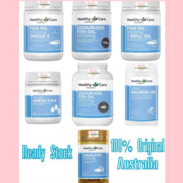 Healthy Care Fish Oil 1000mg Omega 3 Fish Oil Krill Oil 400 Capsules Squalene 1000mg Omega 369 200 C