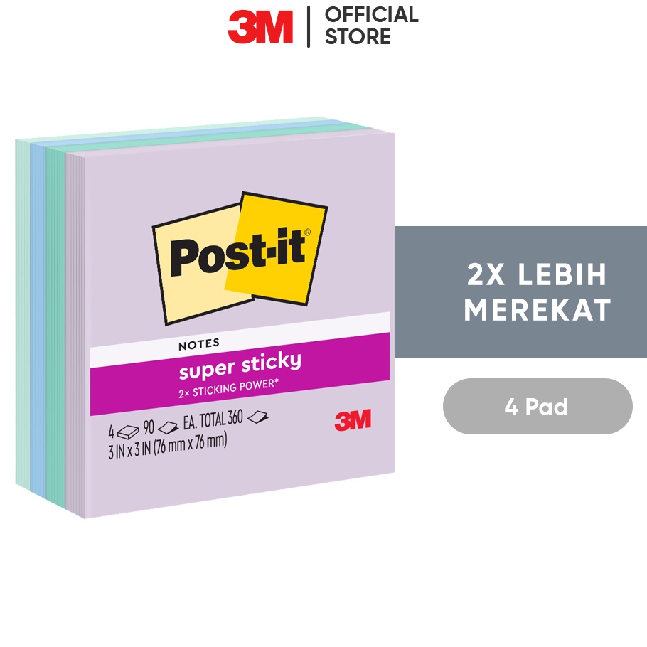 

SUPER SALE SPECTACULER 3M Postit Super Sticky Notes Memo Tempel 654SS BLU HR 2x Lebih merekat 4 pad 76x76 mm Untuk penanda dan pengingat