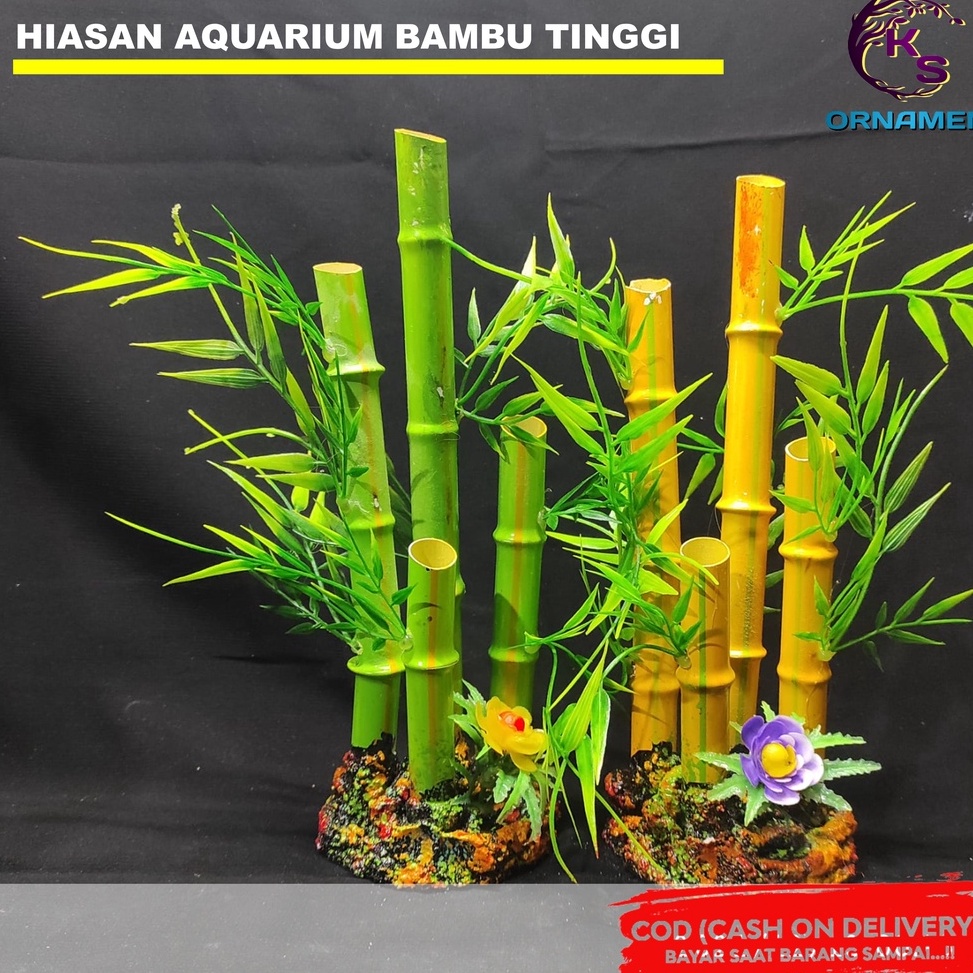 Gratis Bubble Hiasan Aquarium Bambu China l Hiasan Akuarium Tanaman Plastik Pohon Bambu Tinggi