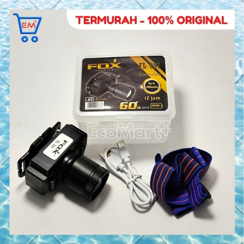 Senter Kepala Fox FL 391 ZOOM Nyala Sinar Putih