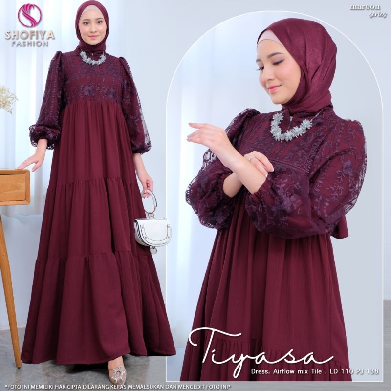 [NEW LD 110] TIYASA DRESS ORIGINAL SHOFIYA  Maxy Dress Pesta Kekinian Gamis Airflow Mix Tile Best Se