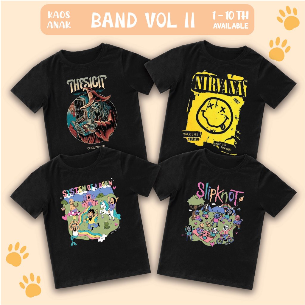 Baju Anak Laki Laki Perempuan BAND METAL ROCK VOL 2 Usia 1-10 Tahun - Kaos Anak Nirvana The Sigit