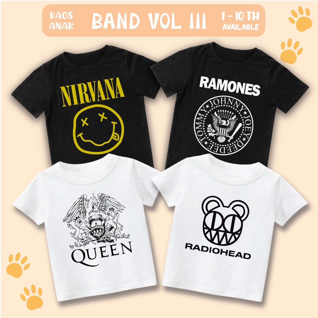 Baju Anak Laki Laki Perempuan BAND METAL ROCK VOL 3 Usia 1-10 Tahun - Kaos Anak Nirvana The Sigit