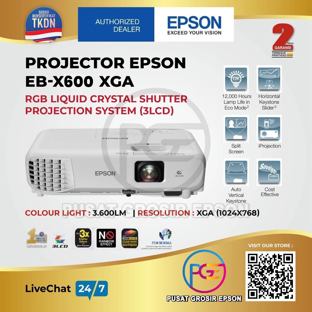 Projector Epson EB-X600 EB X600 EBX600 TKDN Pengganti Proyektor EB-X500
