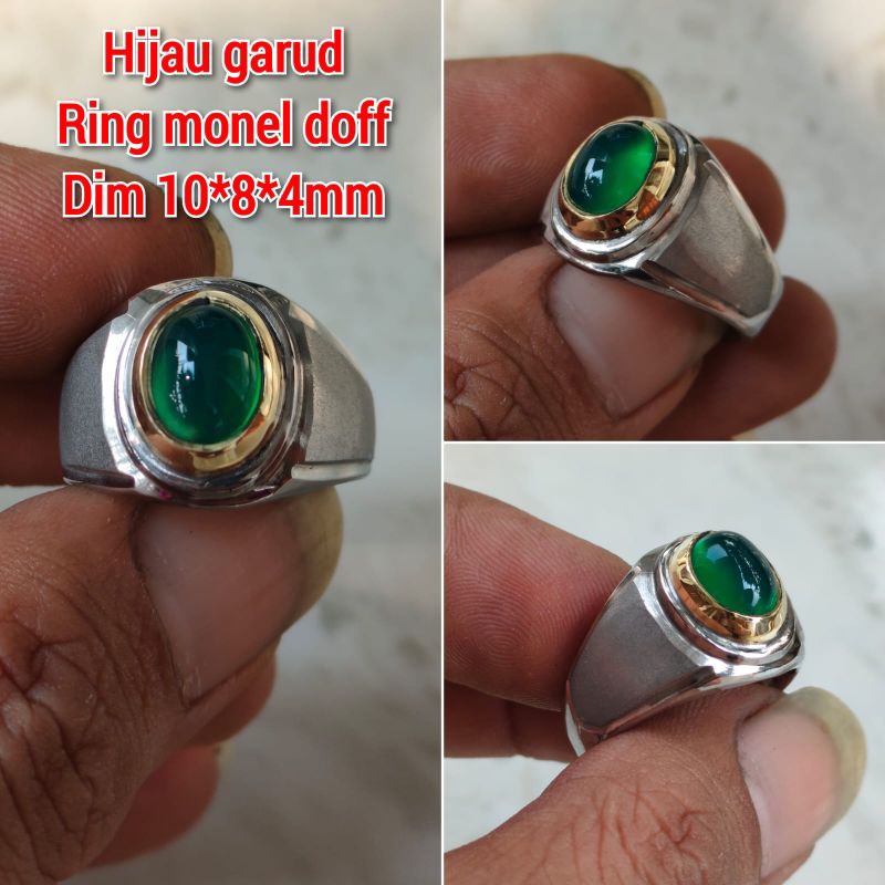CINCIN PRIA BATU HIJAU GARUD KECIL RING MONEL DOFF
