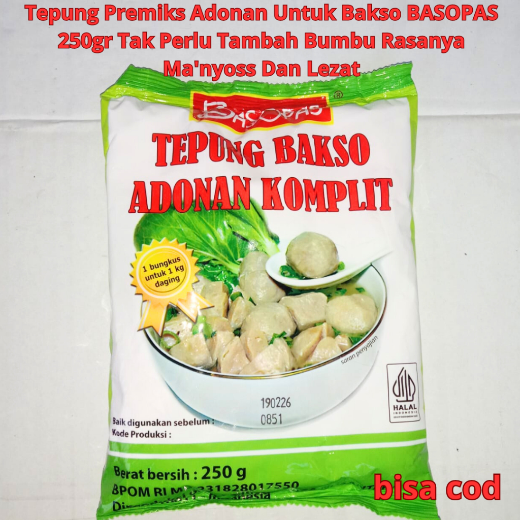 

Tepung Premiks Adonan Untuk Bakso BASOPAS 250gr Tak Perlu Tambah Bumbu Rasanya Ma'nyoss Dan Lezat