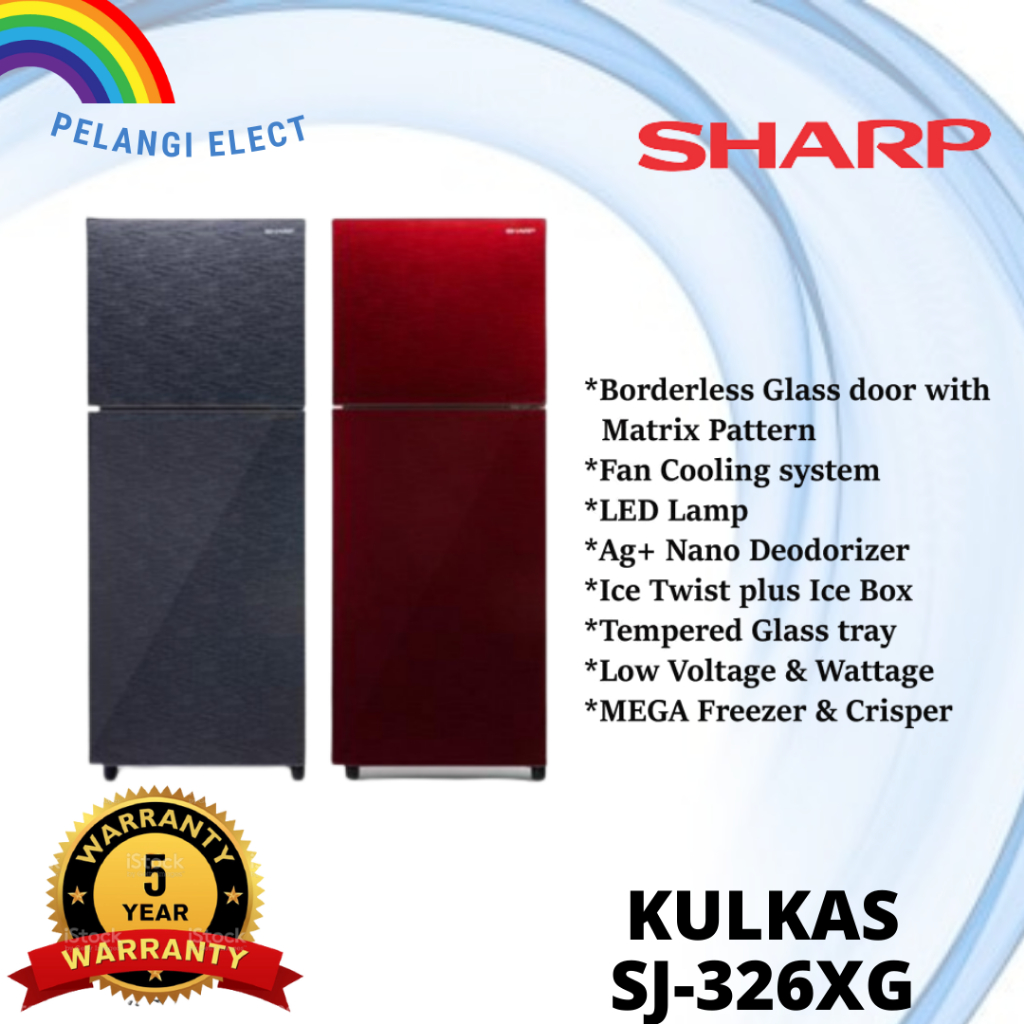 SHARP KULKAS 2 PINTU 2 PINTU SJ 326 XG MS MR SJ326XG 326XG GARANSI