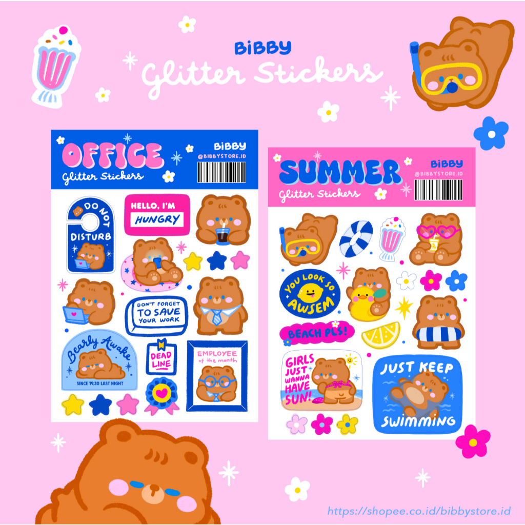 

BEAR STICKERS (WATERPROOF) - sticker lucu die kiss cut beruang summer / kantor