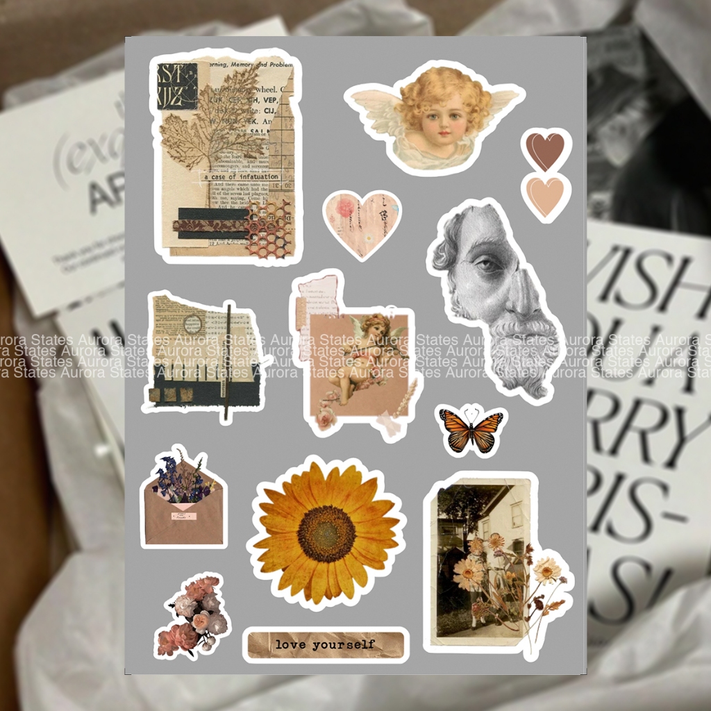 Sticker Vintage Aesthetic Sticker Scrapbook Sticer Softcase Hp Sticker Cutting Waterproof Custom