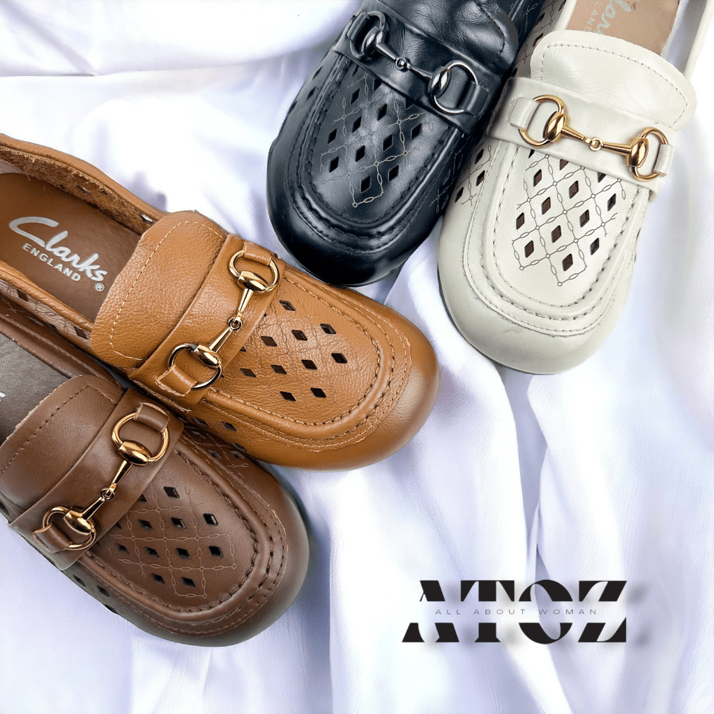 CLARKS Sepatu Wanita Flatshoes AZ 2311 Free Box Kulit Original Import Premium New Logo Besi Woman