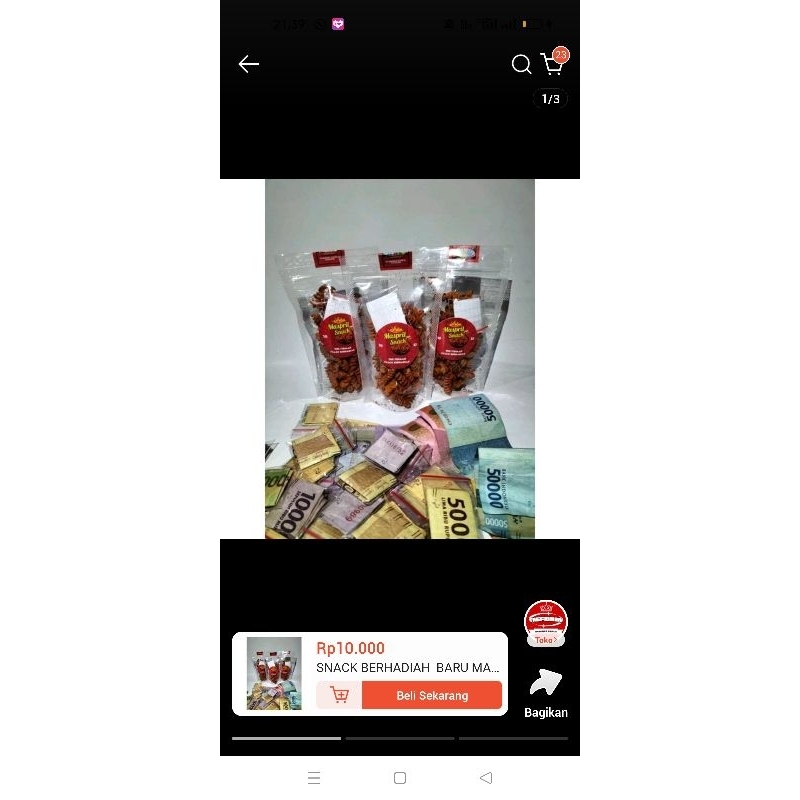 

snak atau jajan berhadiah uang dan mas