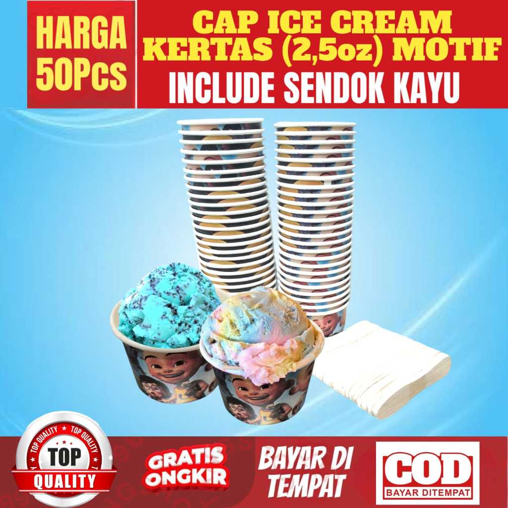 Cup Es Krim / Paper Cup Es Krim / Gelas Kertas Ukuran 2.5oz  TANPA TUTUP Cup ice cream kertas motif 