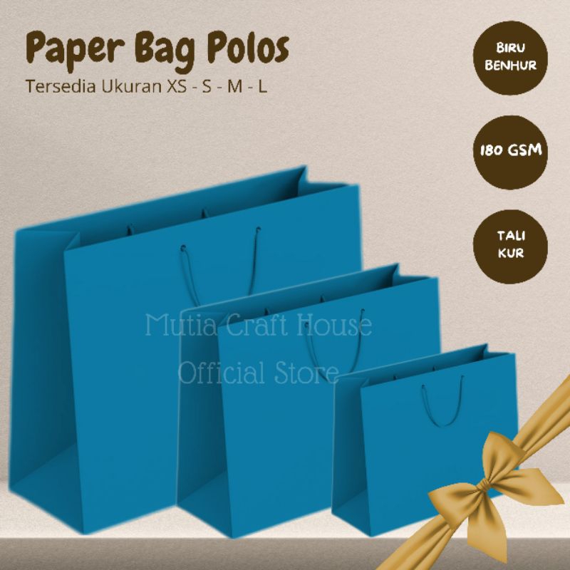 Paper Bag Polos Biru Benhur | Biru Tua | Paper Bag Landscape Tebal | Shopping Bag Polos Biru Benhur