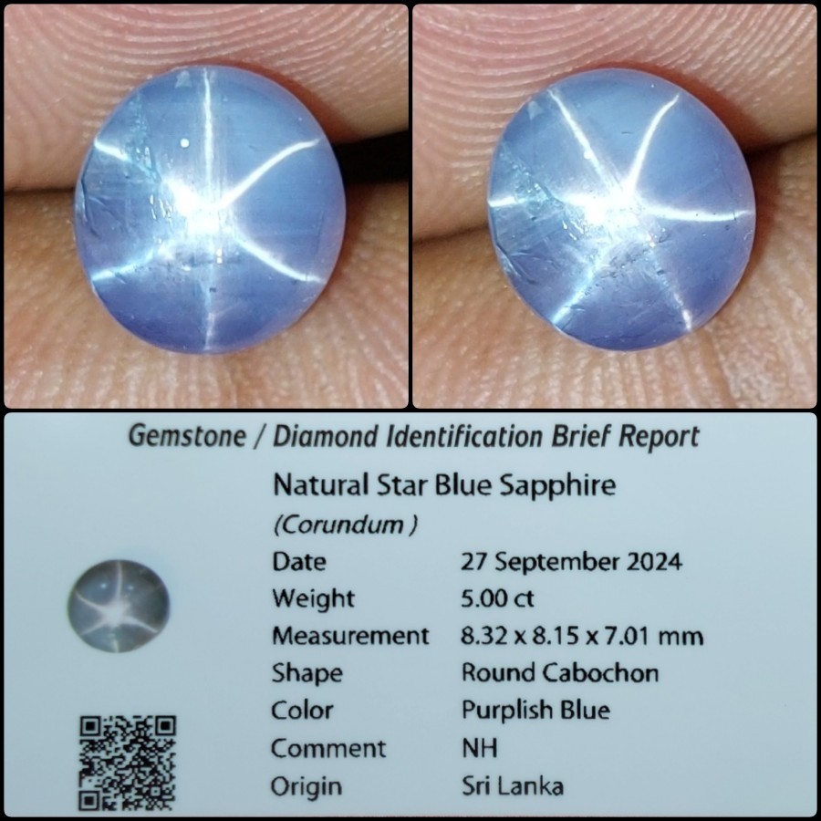 Natural Star Sapphire Corundum Batu Permata Safir Asli Ceylon Srilanka Memo Lab Gems Good Ray Star