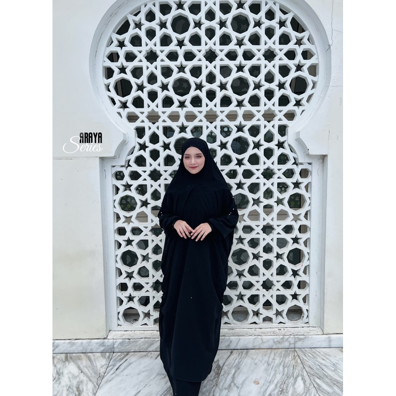 Araya set inner/ abaya hitam set khimar/ set syar'i gamis/ khimar lengan/ abaya set umroh/ set khima