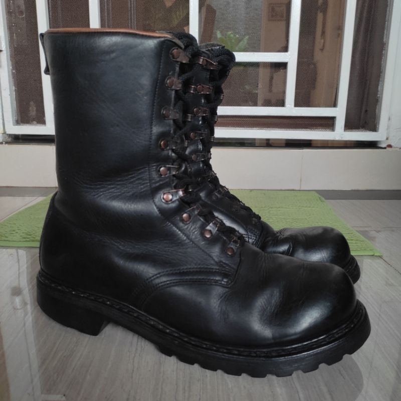 Bundeswehr Vintage Military Germany Combat High Boots Biker Boots Full Black Leather Authentic Origi