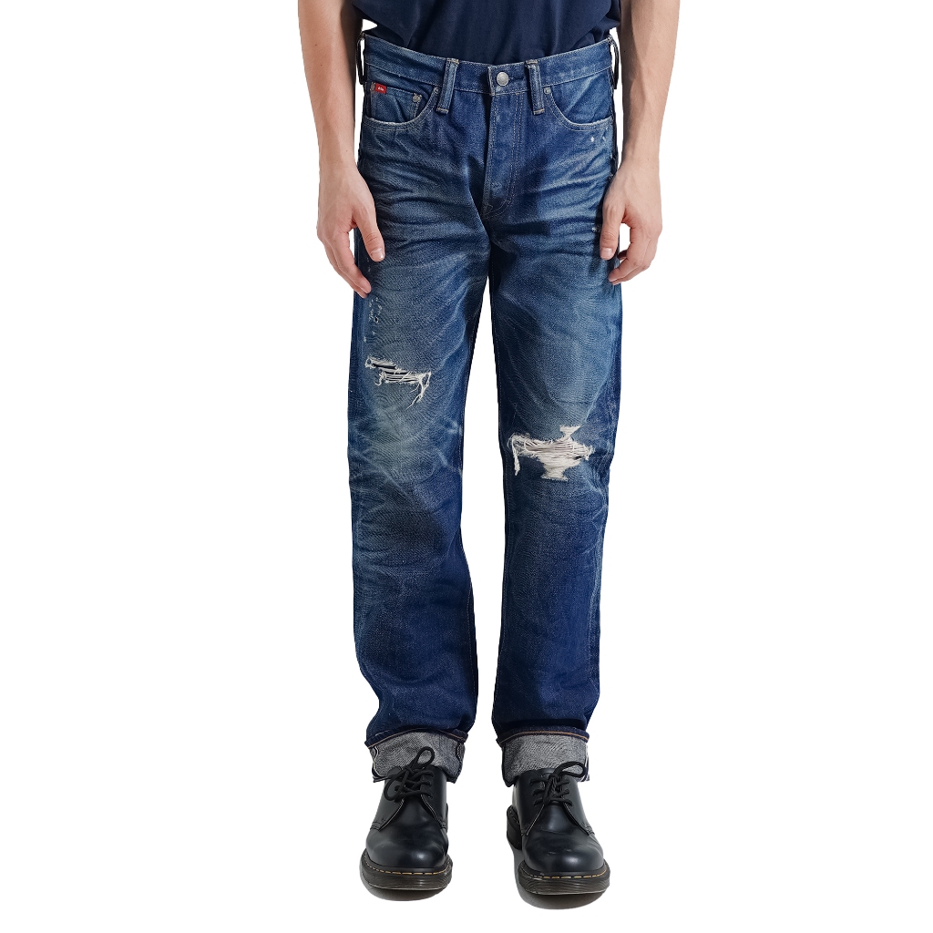 Lee Cooper Straight Fit Jeans Selvedge Harry Repaired Dark Blue