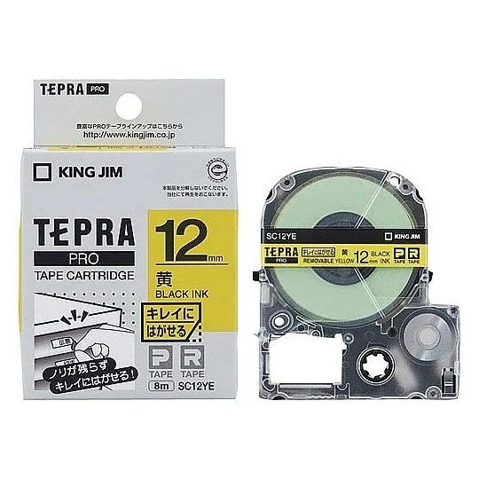 

King Jim SC12YE TepraPRO Label Printer Tape Detachable 12mm, Black Characters on Yellow