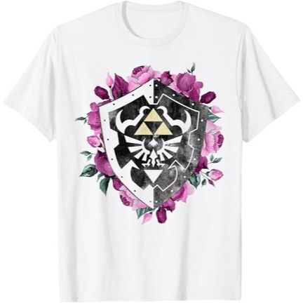 Baju Kaos Distro Nintendo Legend Of Zelda Tri Force Floral Shield T-Shirt