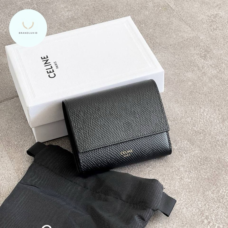 Celine Logo Trifold Wallet Black