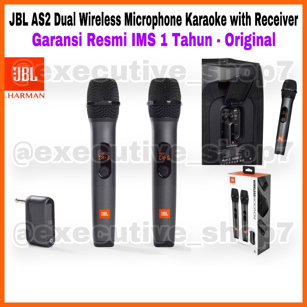 JBL AS2 Dual Wireless Microphone Karaoke with Receiver - Garansi Resmi IMS 1 Tahun - Original