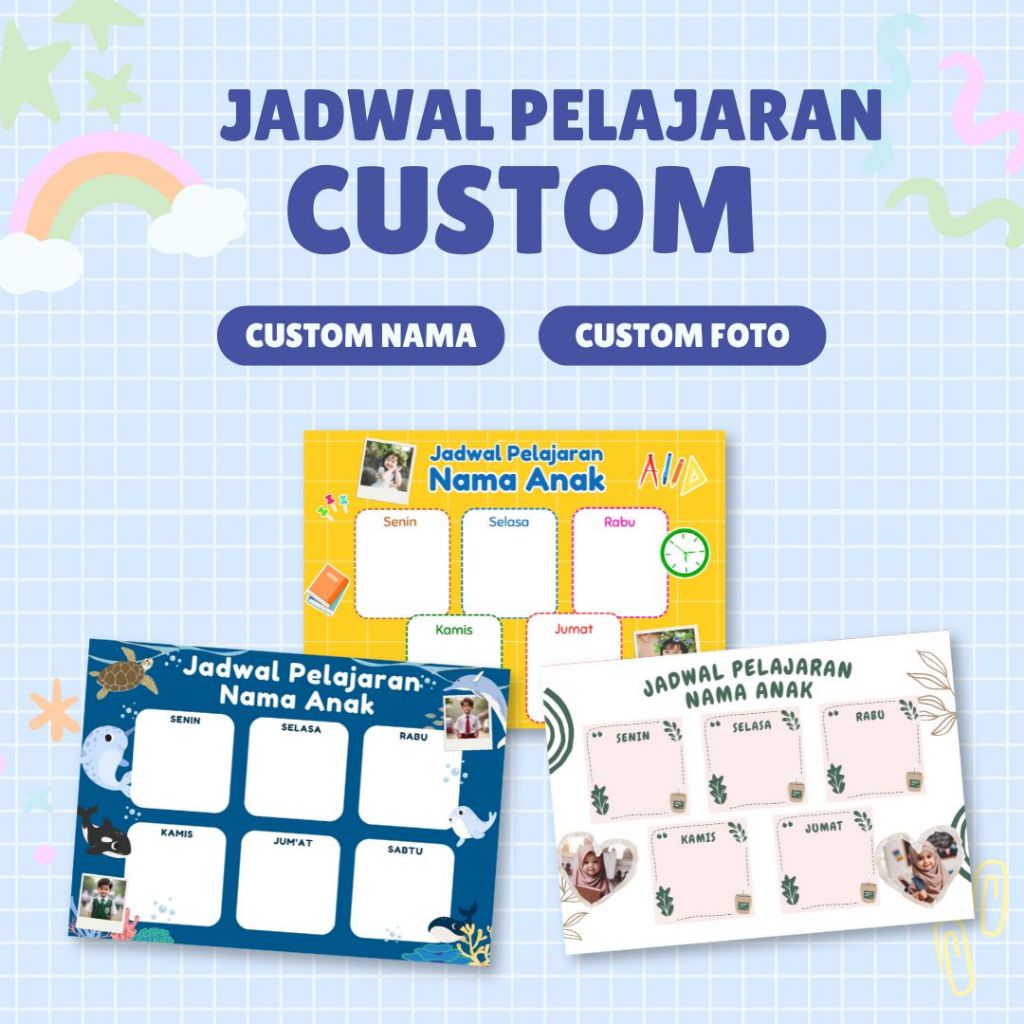 

JADWAL PELAJARAN CUSTOM FOTO DAN NAMA \ JADWAL MAPEL ANAK