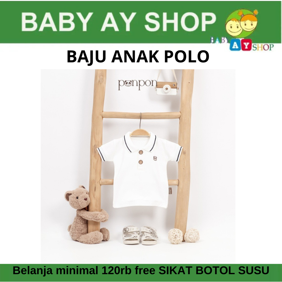 Baju Polo Putih Polos Anak Usia 1-2th Ponpon Baju Polo Tom