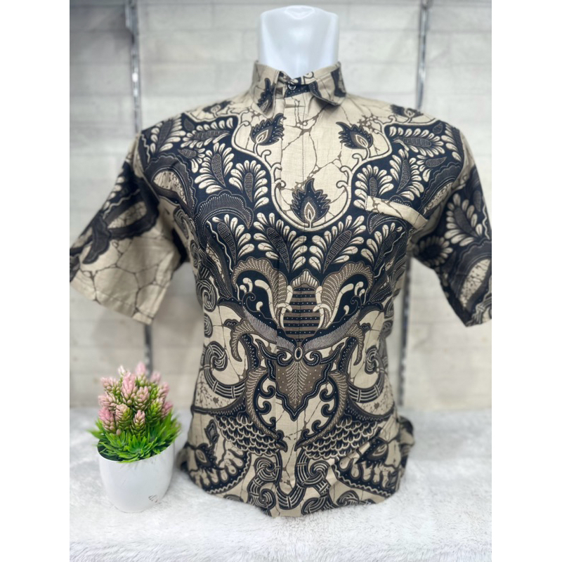 batik pria lengan pendek bahan katun prima premium warna coklat susu || size lengkap