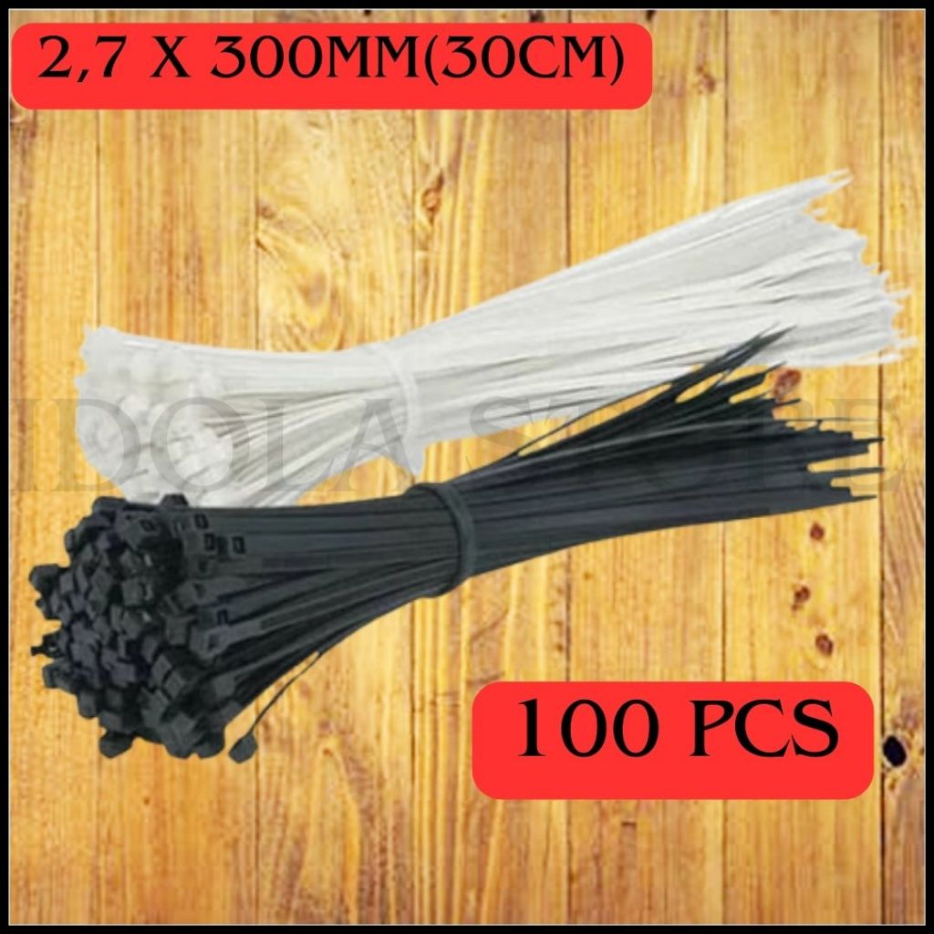 

Kabel Tis 2,7 x 300 MM 30CM Hitam Putih Cables Ties Tali Nylon 100PCS