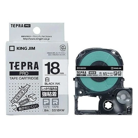 

King Jim SS18KW Tepra PRO Tape 18mm, Strong Adhesive White label Black Text