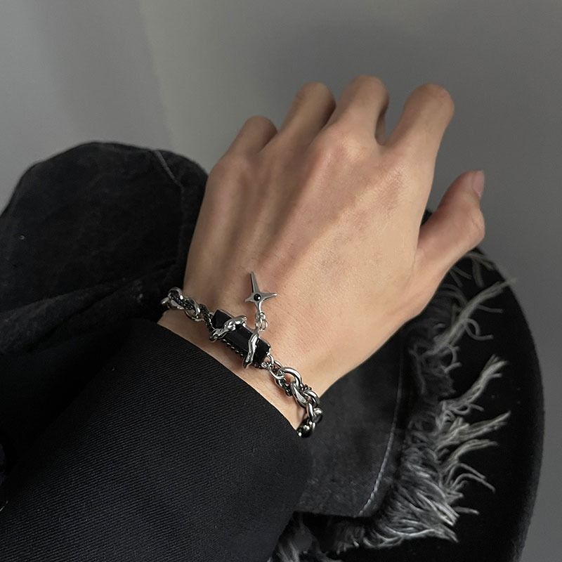 Gelang Batu Permata Baja Titanium Pria Wanita Aksesoris Fashion Unik