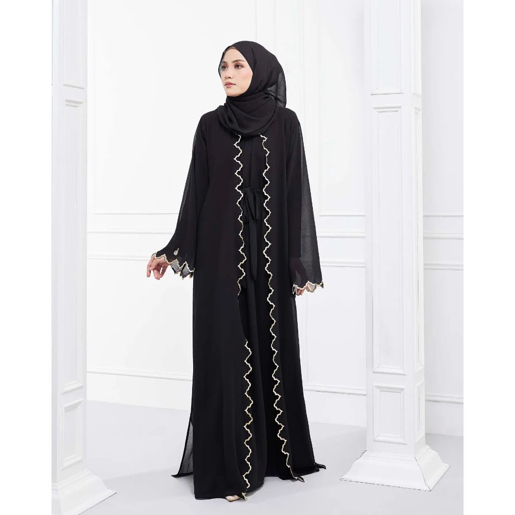 RECOMMENDED GYORA ABAYA SYARI GAMIS HAJI UMROH HITAM PUTIH TURKEY DRESS ABAYA BASIC ARABIAN BORDIR