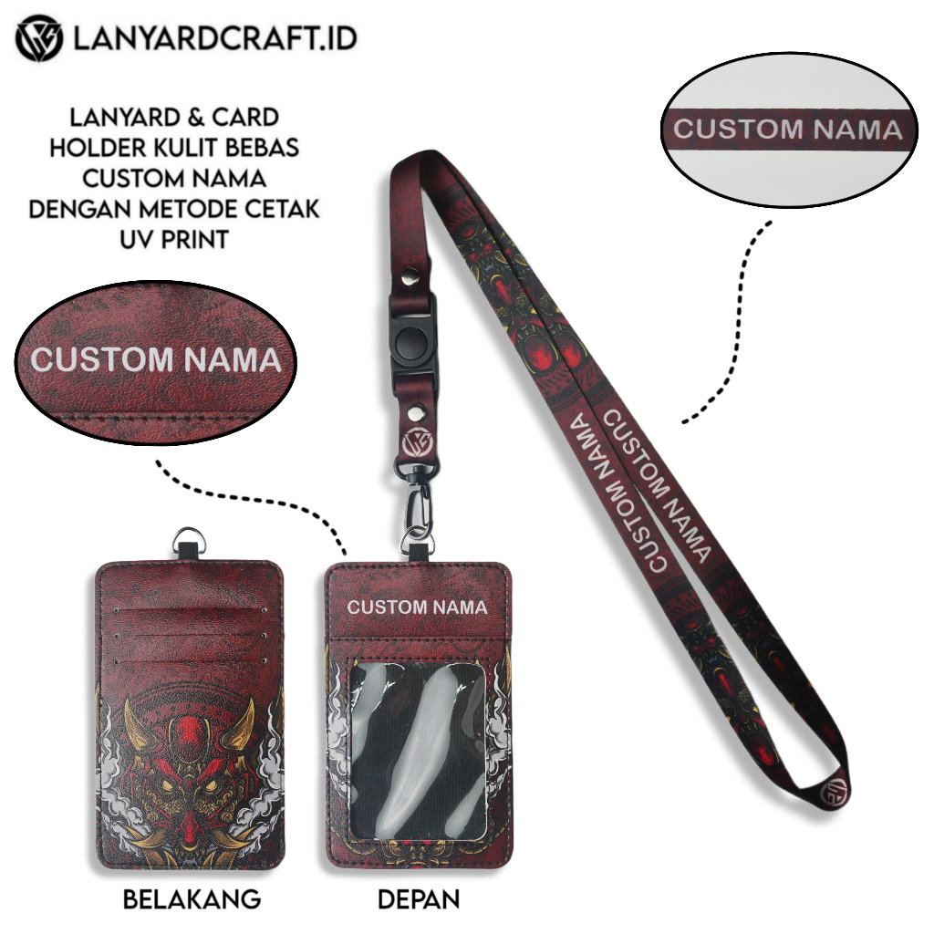 

V2 Id Card Holder Leather Custom + Lanyard Custom Nama ONI Series Gantungan Tali Lanyard Holder Id Card Kulit UV Print