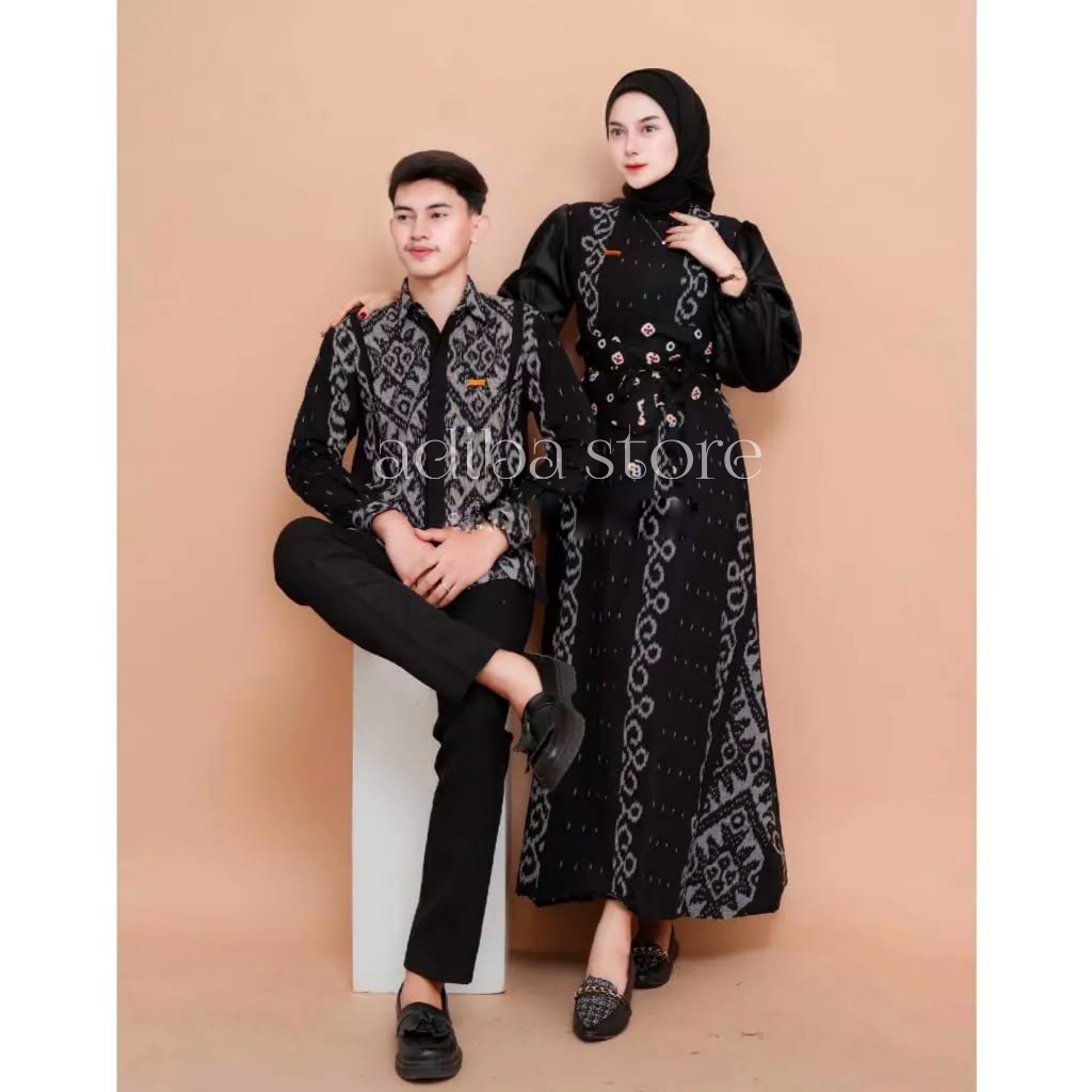 Baju tenun couple dress rania hitam gamis jumbo baju couple lebaran baju kondangan seragam pesta