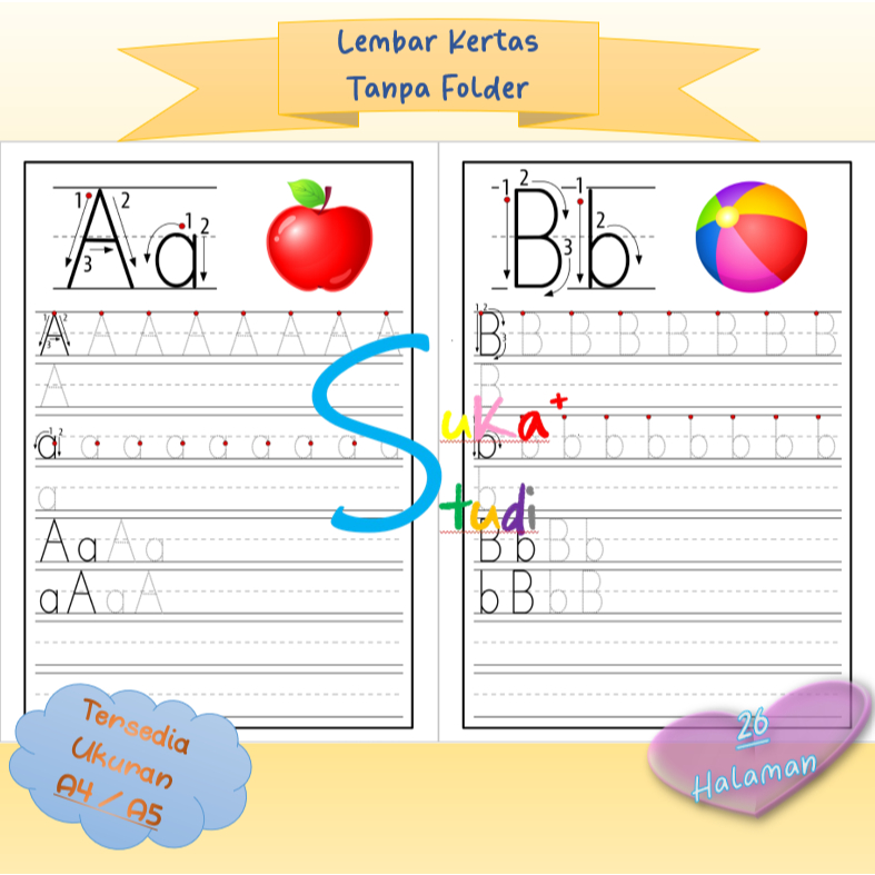 SUKASTUDI - Kertas TRACING ALPHABET Lembar Belajar Aktivitas Worksheet Anak TRACING MENULIS ALFABET