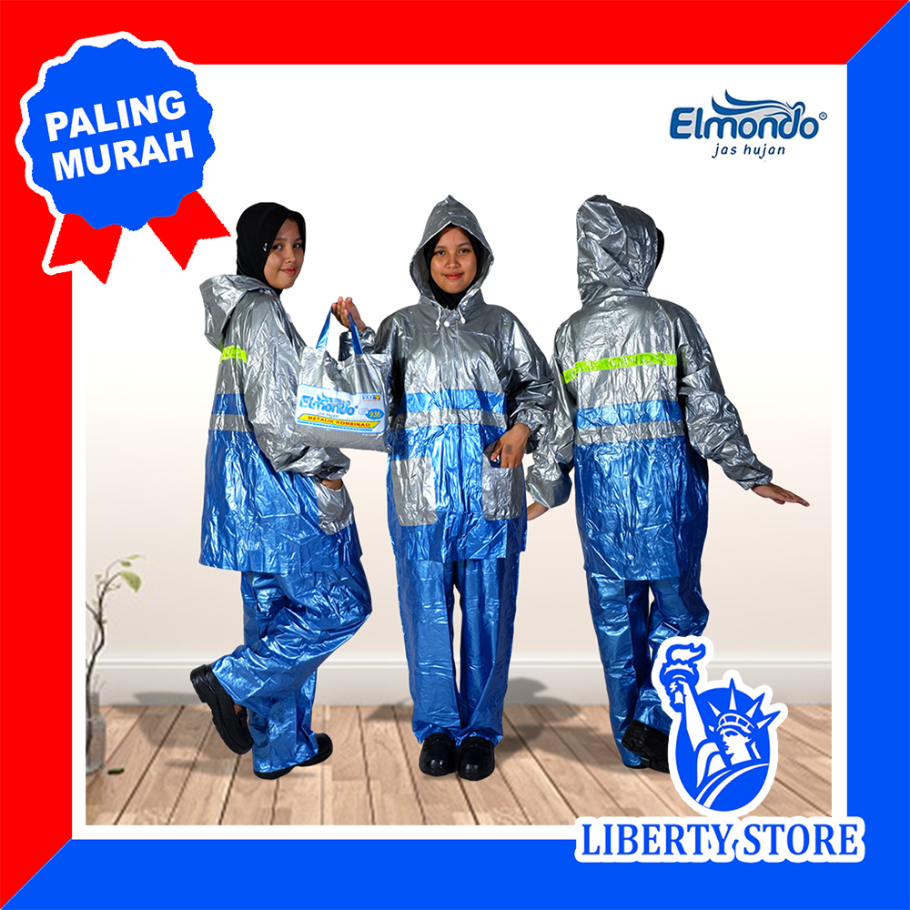 Jas Hujan Setelan Premium All Size Pria Wanita ELMONDO METALIK KOMBINASI EJC 936