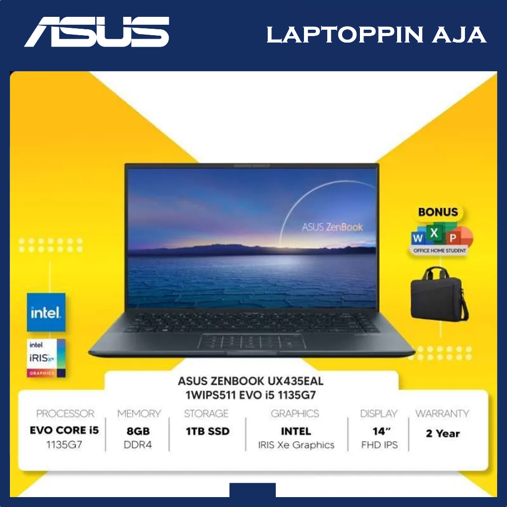 ASUS ZENBOOK UX435EAL CORE I5 1135G7 MEMORI 8 GB SSD 1 TB WIN 10 + OHS