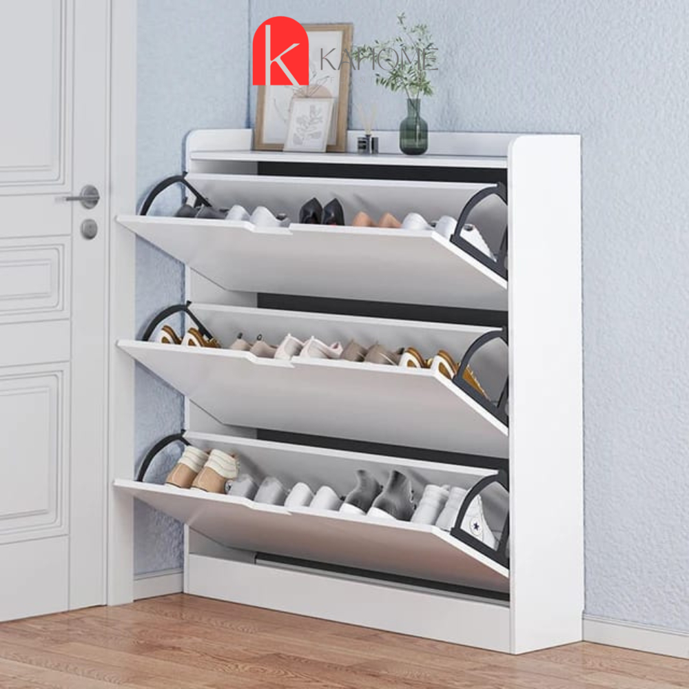 Kahome Rak Laci Lemari Tempat Sepatu Sandal Lipat Serbaguna Susun Tertutup Modern Kekinian Aesthetic