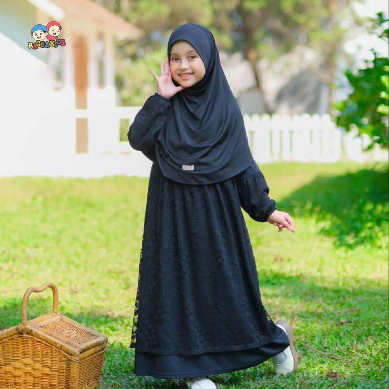 Raggakids RG52 V3 Gamis Hitam Brokat Anak / Gamis Hitam Brokat Anak Kaos 2-12 tahun / Gamis Hitam Br