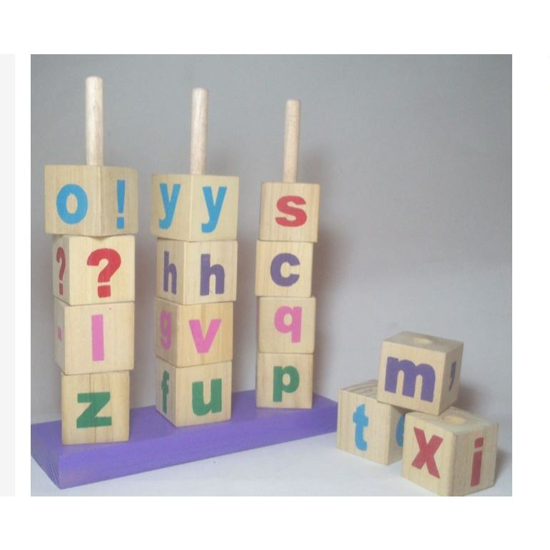 mainan balok susun natural huruf / balok susun / balok huruf