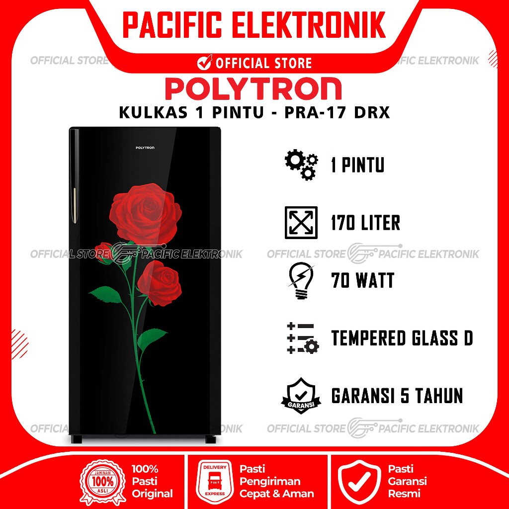 Kulkas Polytron 1 Pintu Kaca Belleza Varia PRA-17DRX / 17DRX