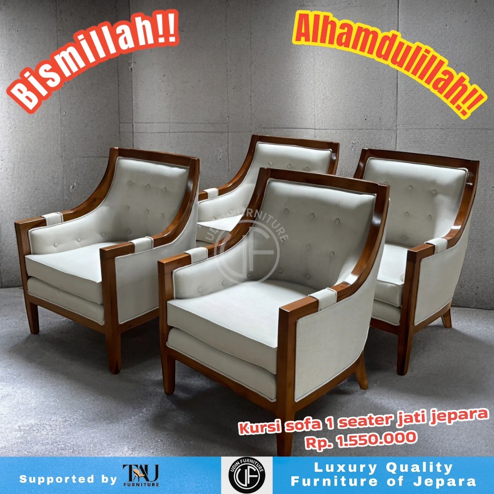 Kursi Sofa 1 Seater Minimalis Kayu Jati Jepara