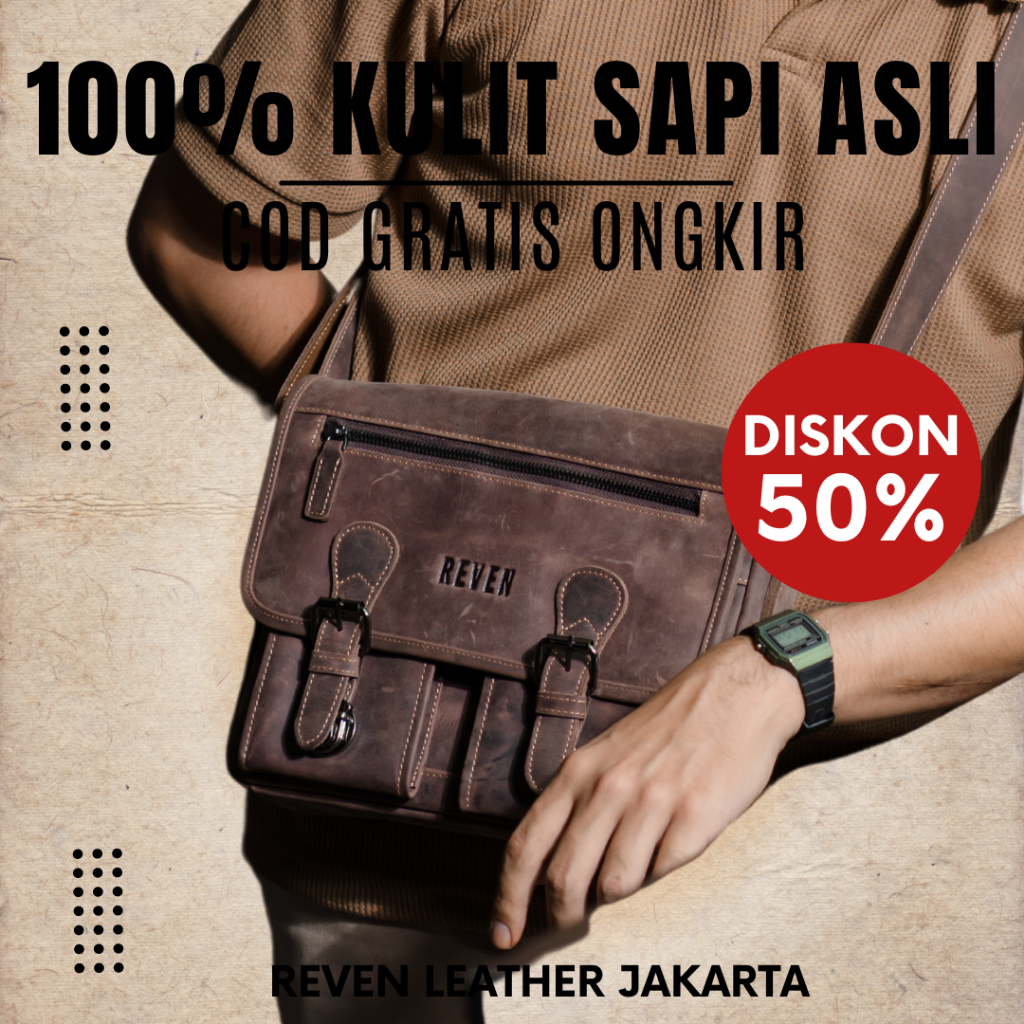 Reven Leather Jakarta - Marque Bag Tas Selempang Messenger Bag Kerja Kantor Laptop Kulit Asli Pria C